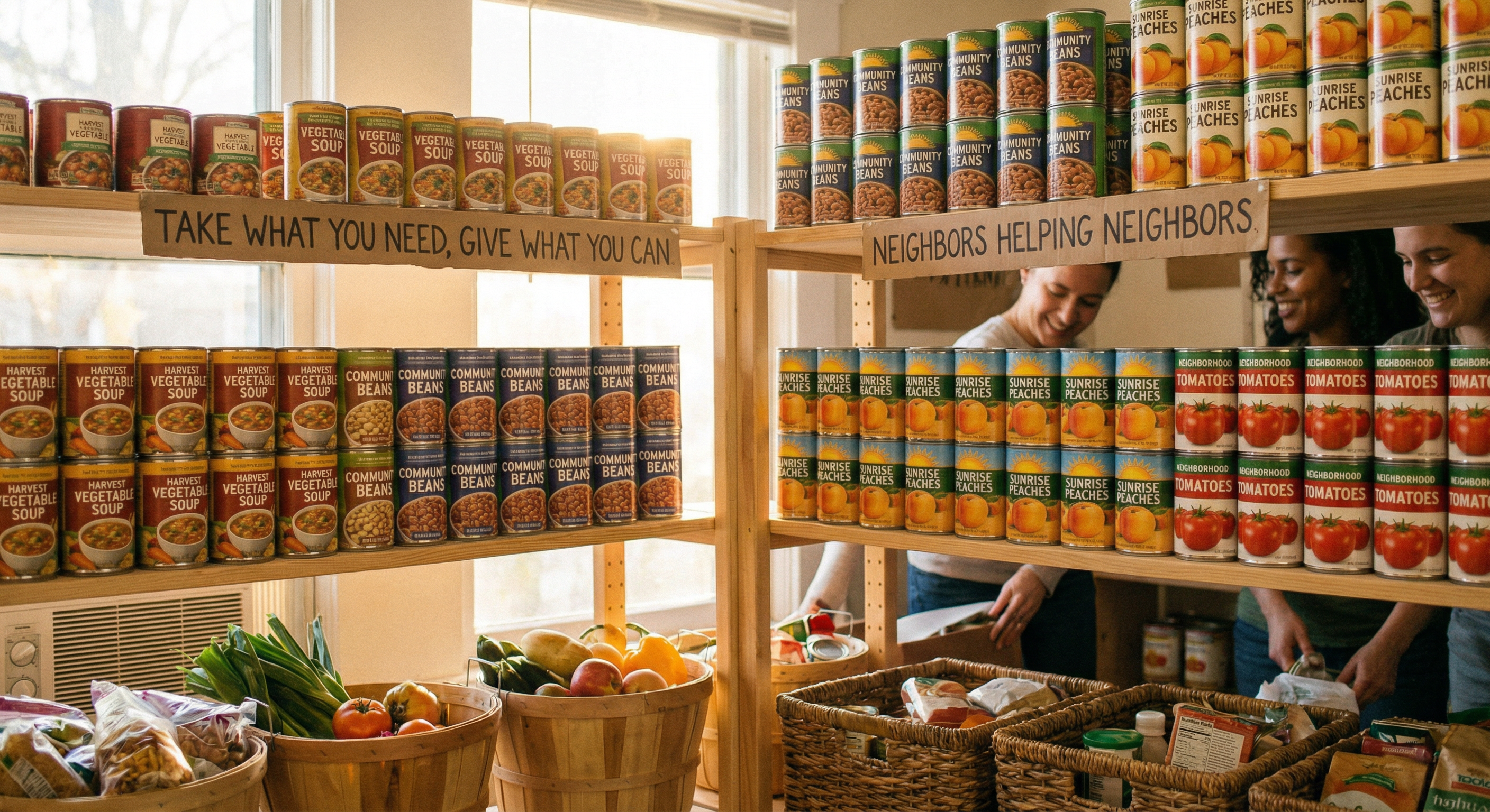 Canned goods on shelves at the LifeSource Food Pantry
